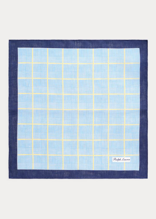 Cuadrícula Ralph Lauren Hombre Azules / Amarillos - Glen Plaid Linen Pocket - ZTJMK3716